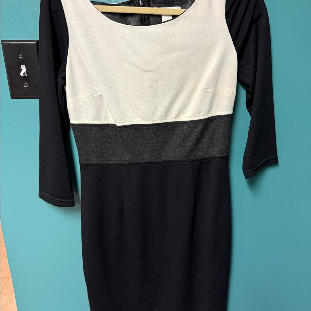 White House Black Market Monochrome 3/4 Sleeve Dress